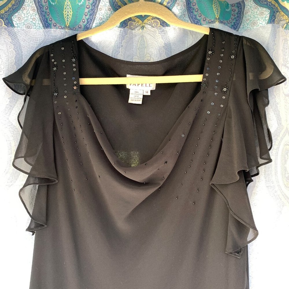 Adrianna Papéll Cowl Bead/Sequin Cocktail Dress